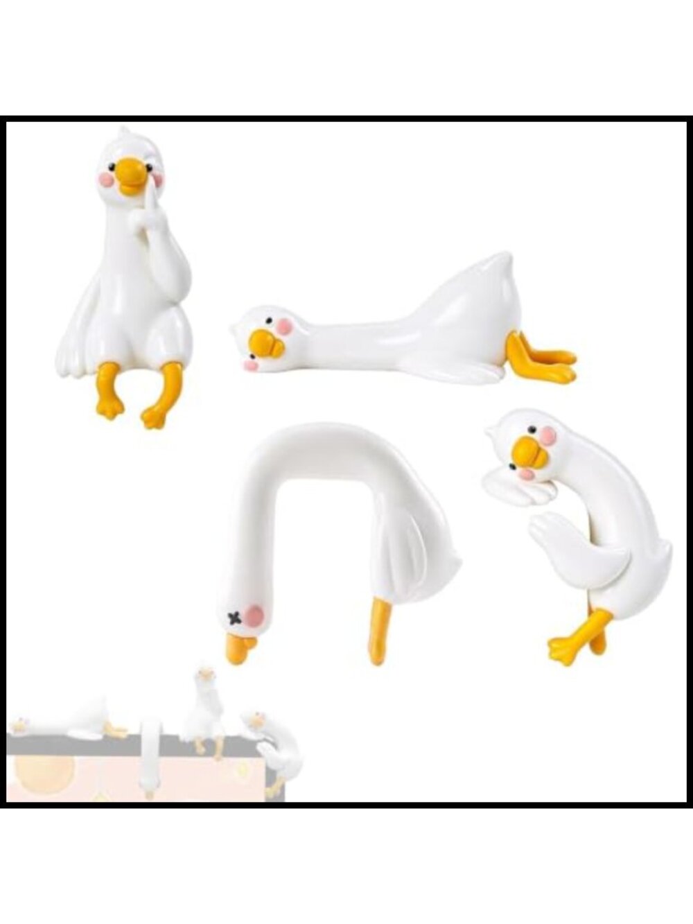 4Pc Resin Lazy Duck Figurines Mini Desk Decor Set